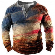 Digital printed youth retro Henry neck T-shirt HF3503-01-01